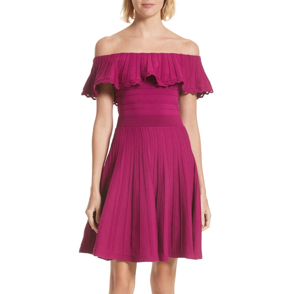 LAST CHANCE | Ted Baker London Dilpree Fuchsia Off the Shoulder Knit Dress